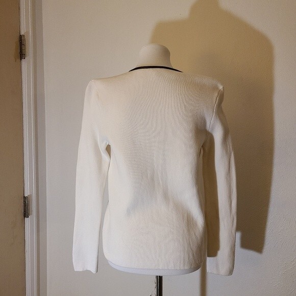 Talbots petite ivory cardigan with black faux leather trim - Picture 3 of 9